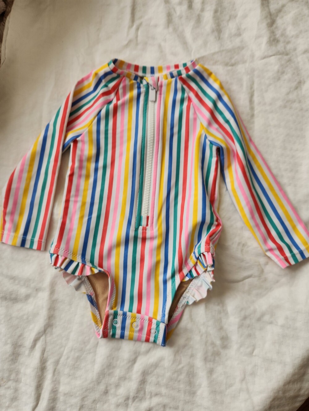 Old Navy Multi-Color Stripe Long-Sleeve One-Piece Swimsuit